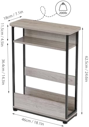 YEAKOO Narrow Side Table with Storage Shelf, 3-Tier Slim End Table