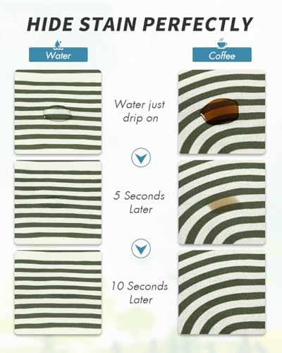 AMOAMI Coffee Mat Hide Stain Rubber Backed Absorbent Dish Drying Mat for Kitchen Counter - Fits Under Coffee Maker or Machine - Green Line 17x31.5