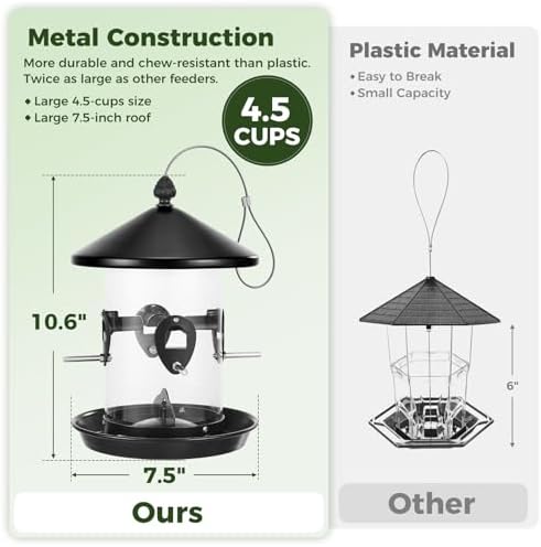 Kingsyard Large Metal Bird Feeder for Outdoors Hanging, Tube Bird Feeders