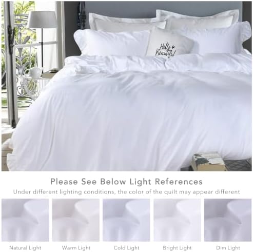 Washed Cotton Ruffled King Duvet Cover Set,Vintage White Shabby Boho Chic Ruffle Farmhouse Bedding Comforter Quilt Cover 3 Pieces Aesthetic French Country Cottage King Bedding