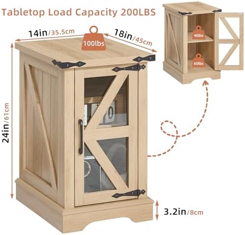 Joaxswe Narrow Night Stand Set 2 with Glass Barn Door