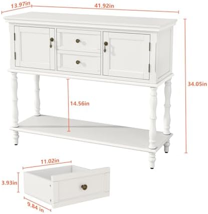 ARTPOWER Console Table with 2 Drawers, Retro Entryway Table with 2 Door