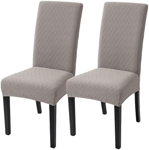 SearchI Dining Room Chair Covers Set of 2, Stretch Jacquard Parsons Chair Slipcovers Removable Washable Kitchen Chair Protector Cover for Dining Room, Hotel, Ceremony (Taupe Rhombus)