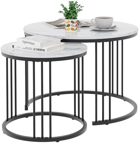 Garden 4 you Coffee Table Faux Marble Nesting Table for Small Place 2 Sets Modern Furniture Living Room Sets End Side Table Night Stand for Bed Room Dining Room (Black & White)