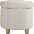 HomePop 19" Round Storage Ottoman - White Woven Stripe