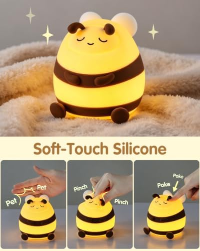YISUN Bee Silicone LED Night Light, 3 Level Dimmable Kids Room Nursery Lamp