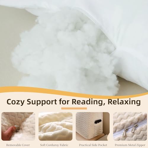 Headboard Pillow Queen Size, Reading Pillow for Bed, Wave Pattern Wedge Pillow, Tufted Backrest Support, Headboard Substitute, Beige