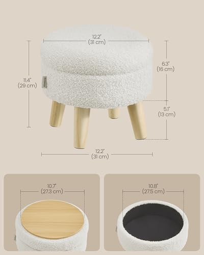 SONGMICS Foot Stool Ottoman, Small Storage Ottoman with Legs, 12.2 Inches