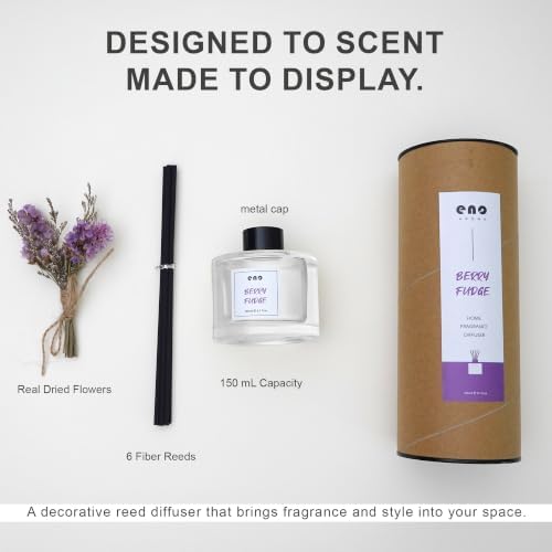 Reed Diffuser Set with Dried Flowers, 5.1 fl oz / 150ml, Berry Fudge - Home Fragrance Diffuser with Sticks for Bathroom Shelf Decor, Bedroom, Office & Gift