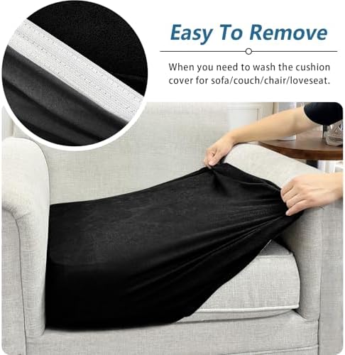 Couch Cushion Cover Leather-Look 1PC Stretch Chair Seat Slipcover for Living Room Individual Armchair Seat Cushion Cover, Pet-Friendly, Non-Slip, Easy Fit - Black