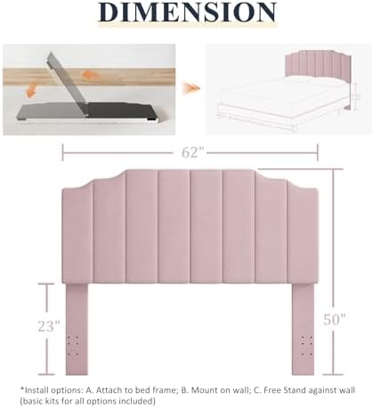 Befurtori Queen Size Headboard Only, Velvet Wall Mount Headboard, Pink
