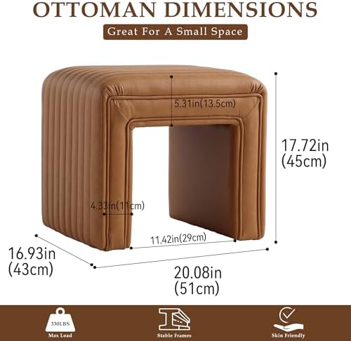 Get Set Style Vanity Stool Chair,Modern PU Leather Ottoman Foot Stool with Wooden Legs Sofa Bench Footstool Extra Seat for Vanity,Makeup Room,Living Room(Fully Assembled) (PU Brown)