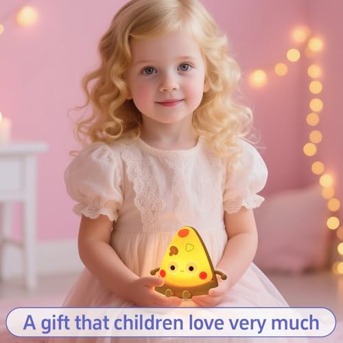 Pizza Night Light for Kids, Cute Silicone Pizze Night Lights, Baby Night Light for Breastfeeding, Squishy Rechargeable Night Lamp with 2 Dimmable, Wireless Touch Lamp for Nursery Decor for Girls Boys