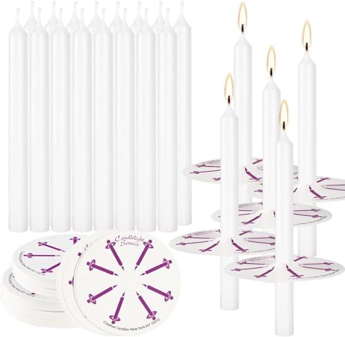 YOROXRG 200 pcs Church Candles with Drip Protectors for Devotional Candlelight Vigil Service, Unscented White 5" H X 1/2" D, No Smoke, Shabbat, Praye