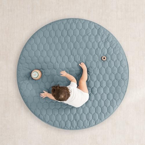 Comfy Cubs Round Kids Play Mat Medium 48in Baby Floor Mat - Pacific Blue