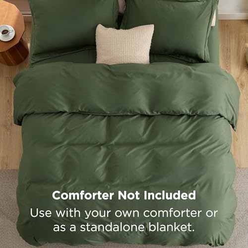 Bedsure Queen Duvet Cover with Fitted Sheet, Double Brushed Bedding, Green