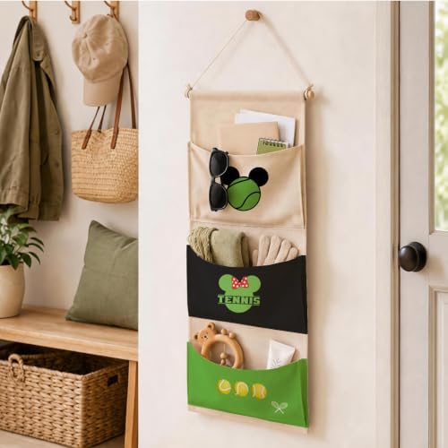 3-Pocket Hanging Wall Organizer, Tennis Theme Over Door Storage