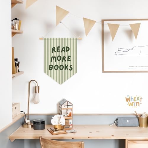 Classroom Reading Nook Decor, Read More Books Pennant Flag for Reading Corner Classroom Library 15x11 Inch - Green