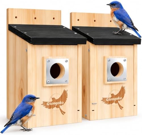 Gtongoko 2 Pack Bluebird Houses for Outside with Metal Predator Guard Black