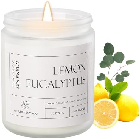 Molensun Lemon Eucalyptus Scented Candle, Soy Wax 7 oz