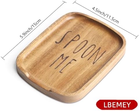 5.9 Inches Acacia Wood Spoon Rest For Stove Top - Smooth Rectangular Wooden Spoon Holder For Kitchen Counter with Non Slip Silicone Feet, Perfect Holder for Spoons, Brown, Labeled "SPOON"