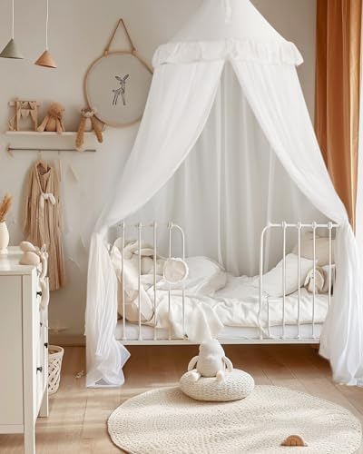 little dove Bed Canopy for Girls with Star Lights, 25.6''x 106'', White