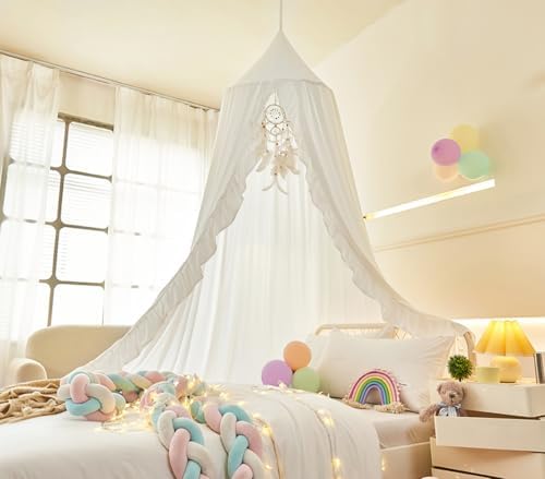 Mengersi Bed Canopy for Girls, White, Modern Style, 5"W x 5"L 94.5"H