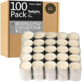 HomeLights Unscented Tealight Candles - 100 Pack, 8hr Smokeless White Votive Candles for Shabbat, Weddings, Home Decor