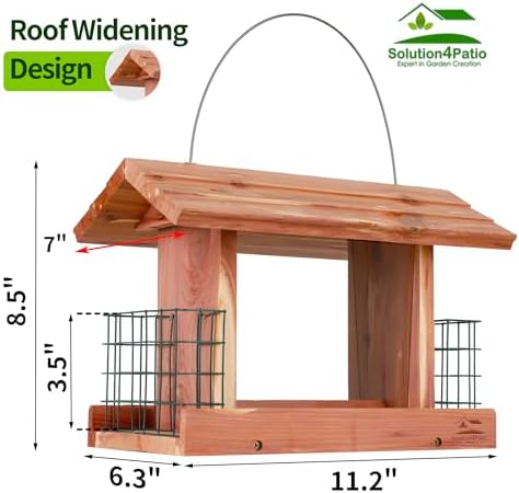 Solution4Patio Squirrel-Proof Cedar Hopper Bird Feeder, Dual Suet Holder
