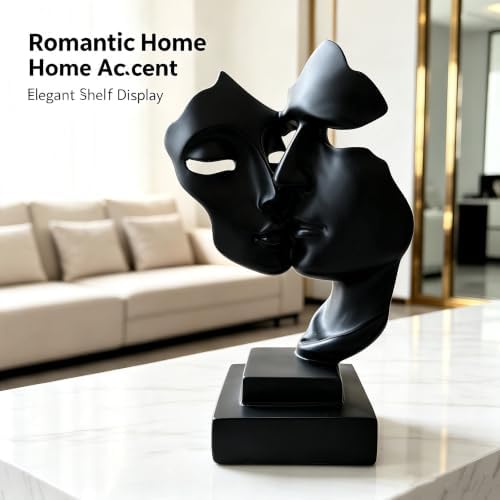 Couples Kiss Sculpture,Black Thinker Resin Statue Ornaments,Silence is Gold Abstract Art Figurine,Abstract Style Sculptures,Living Room Desk Decorations,Bookshelf Decorative Objects