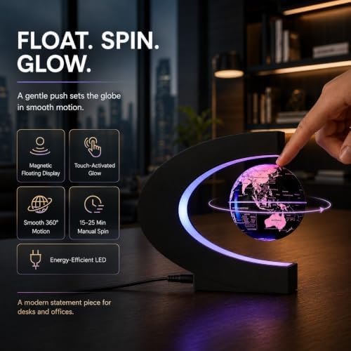Magnetic Levitating Globe with 7-Color LED Lights, 360° Rotating Floating World Map Lamp, STEM Educational Night Light for Geography Learning, Cool Desk Decor & Unique Gift for Kids & Adults