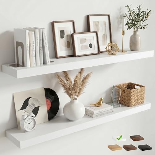 48 Inch Floating Shelves for Wall, 8"D Wood Storage Shelves, White Finish
