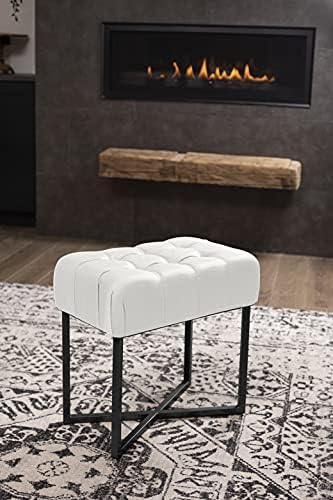 BIRDROCK HOME Rectangle Tufted Linen Ottoman Foot Rest - 19.7x11.82x17.73” Small Foot Stool with Legs - Padded Footrest Modern Ottomans for Living Room Furniture, Bedroom Footstool (Cream)