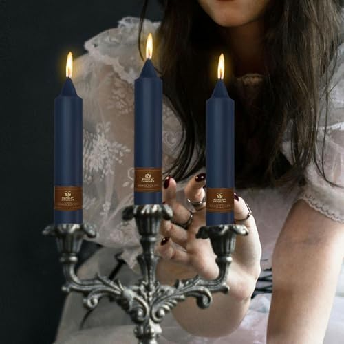 NJAO HOO Candlesticks Short Taper Candles, Unscented Candle Sticks Straight Dinner Candle Set for Home Decor Weddings Halloween Festive Seasons Holiday, Set of 4,Indigo 7 Inch