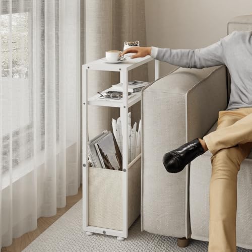 Leomonio Narrow Side Table, Slim Night Stand with Magazine Rack