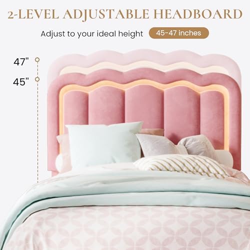 SHA CERLIN Twin Size Bed Frame with LED Lights and Storage Drawer, Pink