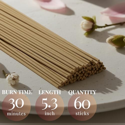 Magnolia Premium Japanese Incense Sticks 60sticks Coreless Low Smoke Natural Charcoal Free Non Toxic Temple Kyoto Aroma Aromatherapy Meditation Calming Stress Relief Relaxation Yoga Zen TOMORI