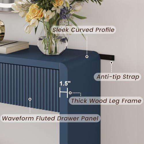 FATORRI Console Entryway Table with 2 Wood Fluted Drawers, 39.37" Blue