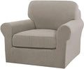 Turquoize 2 Piece Chair Covers Chair Slipcovers for Living Room Armchair Couch Cover Chair Sofa Cover with Individual Cushion Covers Furniture Cover for Chairs Feature Thick Fabric (Chair, Taupe)