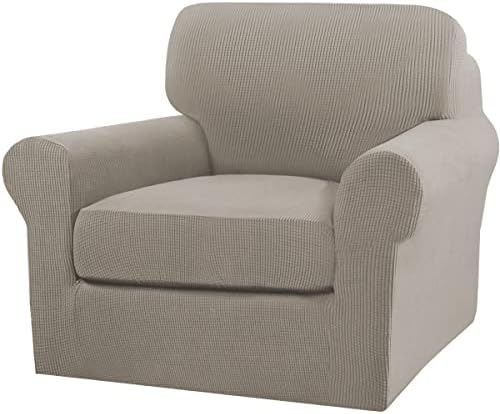 Turquoize 2 Piece Chair Covers Chair Slipcovers for Living Room Armchair Couch Cover Chair Sofa Cover with Individual Cushion Covers Furniture Cover for Chairs Feature Thick Fabric (Chair, Taupe)