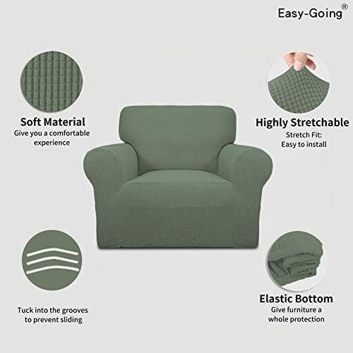 Easy-Going Stretch Chair Slipcover with Arm Washable Greyish Green
