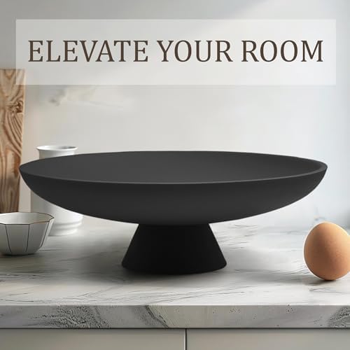 LIN CHUAN Large Decorative Bowl, Resin Pedestal Fruit Bowl, Matte Black
