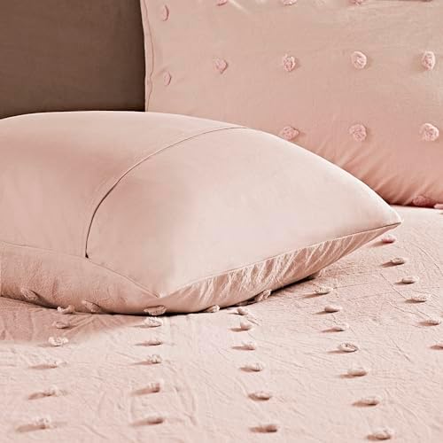 Intelligent Design Duvet Set 100% Cotton Jacquard, Tufts Accent, Shabby Chic All Season Cover for Comforter, Matching Shams, Decorative Pillows, Twin/Twin XL (68 in x 92 in), Pink 5 Piece