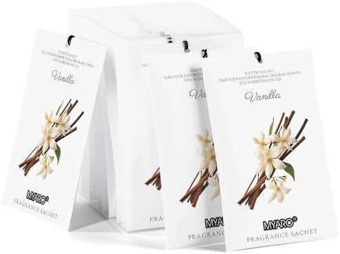 MYARO 12 Pack Vanilla Scented Sachets, Closet Deodorizer Car Air Freshener