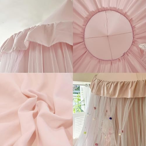 Pink Girls Bed Canopy,Star‑Light Double‑Layer Mosquito Net,Reading Nook