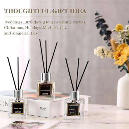 Reed Diffuser Set, Gardenia/Freesia/Jasmine & Mint Reed Diffuser Gifts for Women,1.7OZ x 3Packs Reed Diffuser with Sticks, Home Fragrance Reed Diffuser for Home Shelf Decor
