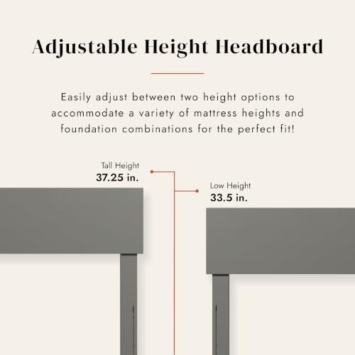 AFI, Orlando Queen Adjustable Modern Solid Wood Panel Headboard, Grey