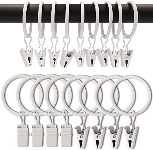 90 Pack Metal Curtain Rings with Clips, 1.26 in ID, White