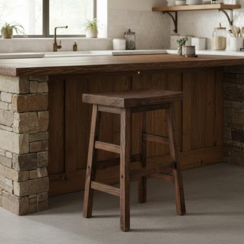 Alaterre Furniture Pomona Solid Wood Bar Stool, Rustic Brown, 26”