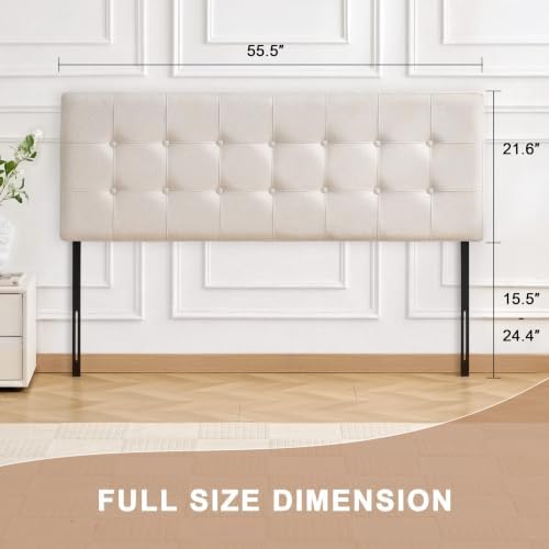 Linen Tufted Headboard Full Size, Solid Wood Full Headboard Only, Beige